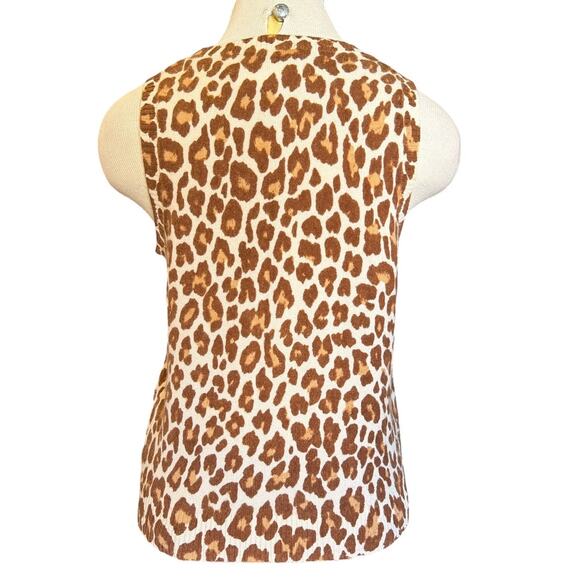 J.Crew Cashmere Leopard Animal Print Vest Tank Layer Top Sz M Cream Tan Preppy - Picture 3 of 9